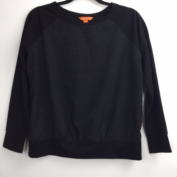 Joe Fresh Shirt Womens Small Long Sleeve Tee Black Polkadot Front Panel Cuffed - Picture 3 of 6